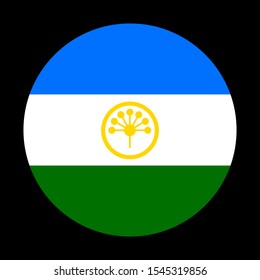 Flag of Bashkortostan with kurai flower, round icon. Bashkiria flag circle Federal subject of Russia vector illustration.