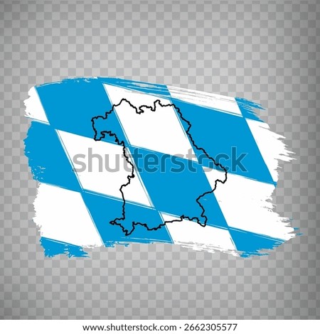 Flag of  Bavaria from brush strokes. Blank map of  Bavaria. Germany. High quality map of  Bavaria and flag for your web site design, logo, app  on transparent background.  EPS10.