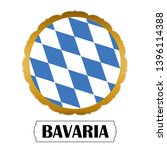 Flag of Bavaria with name icon, Golden sticker with flag of the Bavaria.vector
