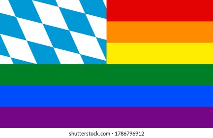 flag of bavaria with rainbow flag. proportion 3:5