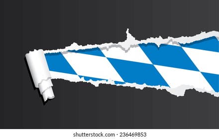 Flag of Bavaria under ripped paper vector illustration.