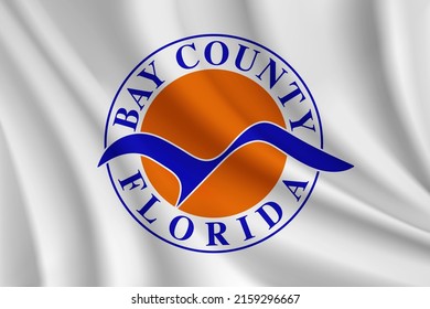 Flag of Bay County, Florida, USA. Realistic waving flag of Bay County vector background.