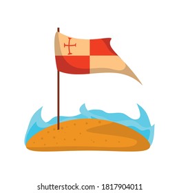 flag in beach, columbus day on white background vector illustration design
