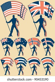 Flag bearer in 10 versions, differing by the flag. Flags of: USA, UK, Australia, New Zealand, Norway, Iceland, Cuba, Puerto Rico, Thailand, Costa Rica.