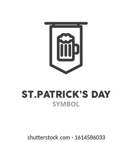 Flag with beer thin line icon. St. Patrick’s Day symbol. Vector illustration symbol elements for web design.
