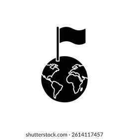 Flag Being Planted on Earth in Circle Style Icon