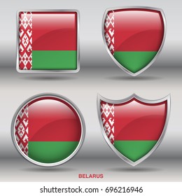 Flag of Belarus in 4 shapes collection with clipping path