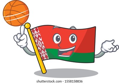 flag belarus in the cartoon shape holding basketball