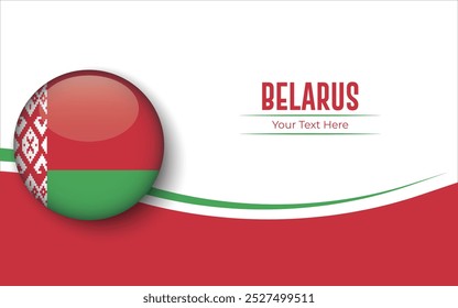 Bandeira da Bielorrússia em Círculo isolado no fundo Branco com Texto. Banner, Poster, vetor, template, Mockup, Plano de Fundo, Mídia Social, Post, 3D.