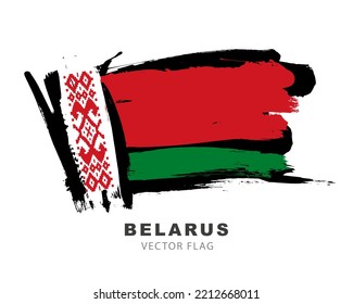 Bandera de Bielorrusia. Pulsaciones de pincel coloreadas dibujadas a mano. Ilustración vectorial en un fondo blanco. Logo colorido de la bandera bielorrusa.
