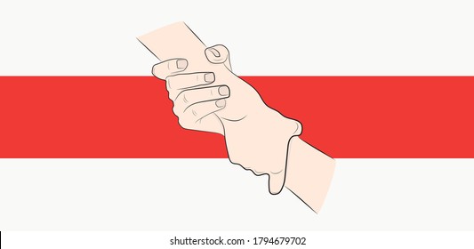 Bandera de Bielorrusia. La bandera muestra las manos. Protestas en Bielorrusia tras los resultados de las elecciones del 9 de agosto de 2020. Plantilla vectorial aislada para banner, medios sociales, volante, afiches