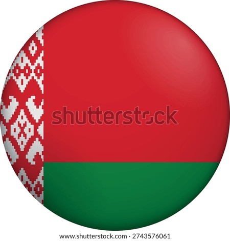 Flag of Belarus. Glossy circular flag. Button appearance. 3D Icon Design with depth. Professional, tactile look. Perfect for representing national identity in digital interfaces and perfect for websites
