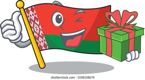 flag belarus isolated with the holding gift cartoon