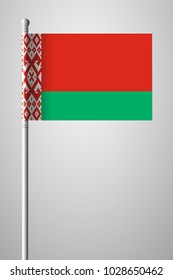 Flag of Belarus. National Flag on Flagpole. Isolated Illustration on Gray Background