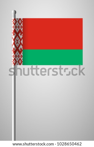 Flag of Belarus. National Flag on Flagpole. Isolated Illustration on Gray Background