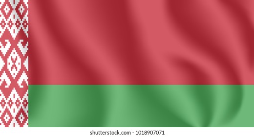 Flag of Belarus. Realistic waving flag of Republic of Belarus. Fabric textured flowing flag of Belarus.