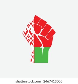 Flag of Belarus in the shape of raised hand sign isolated on background. Fist symbol modern, simple, vector, icon for website design, mobile app, ui. Vector Illustration