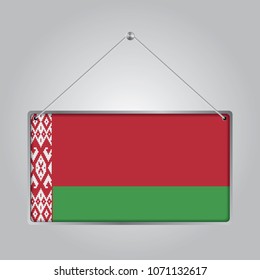 Flag of Belarus. The symbol of the state in the pennant hanging on the rope, 
rectangle hanging. Vector Illustration EPS10.