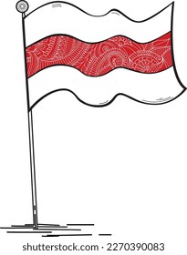 Bandera de Bielorrusia ondeando, decorada con un patrón de doodle