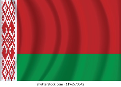 Bandera de Bielorrusia ondeando en el viento sobre fondo de seda