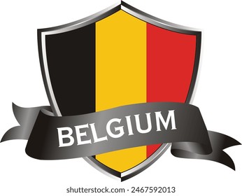 Flag of belgium as around the metal silver shield with belgium flag