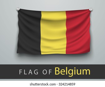 FLAG OF belgium battered, hung on the wall, screwed screws
