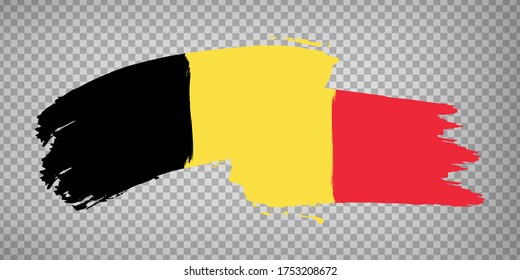 Flag of Belgium, brush stroke background.  Waving Flag Kingdom of Belgium on tranparent backrgound for your web site design, app, UI. Europe. EPS10.