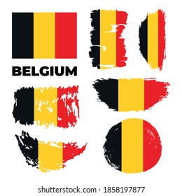 Flag of Belgium, brush stroke background. Vector illustration