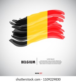 Flag of Belgium with brush stroke, grunge style background vector.