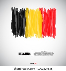 Flag of Belgium with brush stroke, grunge style background vector.
