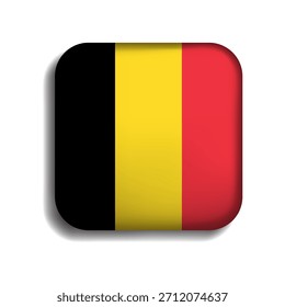 Botón de la bandera de Bélgica con la sombra. Icono 3D. La forma cuadrada