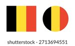 Flag of Belgium. Circular Belgian Flag icons. National Belgian round, rectangular flag badges. Button, banner, sign in circle, rectangle shapes.