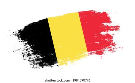 Flag of Belgium country on brush paint stroke trail view. Elegant texture of national country flag