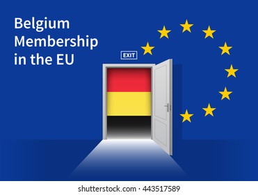 Flag of the Belgium and the European Union. Belgium Flag and EU Flag. Abstract Belgium exit in a wall