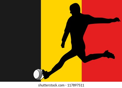 The flag of Belgium with a football player