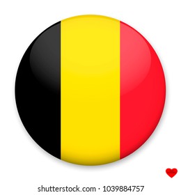 Flag of Belgium in the form of a round button with a light glare and a shadow. 