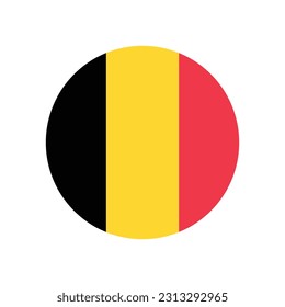 Bandera de Bélgica. Icono de marca. Color estándar. Bandera redonda. Ilustración del equipo. Ilustración digital. Ilustración vectorial.