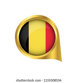 Flag of  Belgium, location map pin, pointer flag  Belgium, button gold, Icon country . Vector Illustration EPS10.