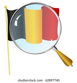 Flag of Belgium  with a magnifying glass