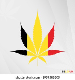 Flag of Belgium in Marijuana leaf shape. The concept of legalization Cannabis in Belgium. Medical cannabis illustration.