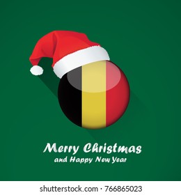 Flag of belgium. Merry Christmas and happy new year background design with glossy round Flag of belgium. vector illustration.