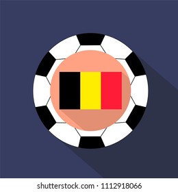 Flag of Belgium on a blue background. Soccer ball