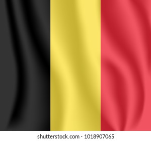 Flag of Belgium. Realistic waving flag of Kingdom of Belgium. Fabric textured flowing flag of Belgium.