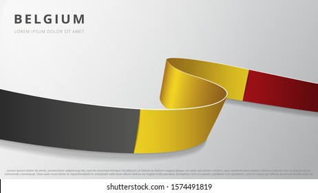 Flag of Belgium. Realistic wavy ribbon with Belgian flag colors. Graphic and web design template. National symbol. Independence day poster. Abstract background. Vector illustration