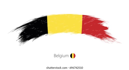 Flag of Belgium in rounded grunge brush stroke. Vector illustration.