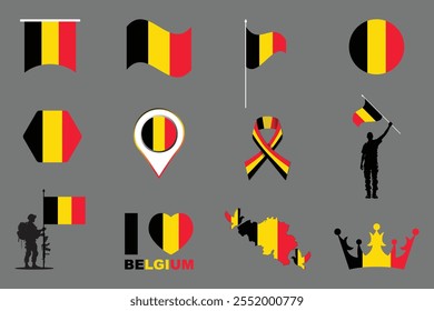 Bandeira da Bélgica Conjunto, Original e simples Bandeira da Bélgica Pacote, ilustração vetorial da Bandeira da Bélgica Coleção
