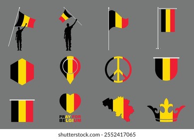 Bandeira da Bélgica Conjunto, Original e simples Bandeira da Bélgica Pacote, ilustração vetorial da Bandeira da Bélgica Coleção
