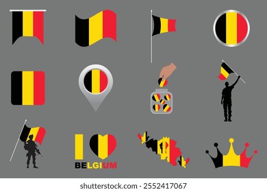 Bandeira da Bélgica Conjunto, Original e simples Bandeira da Bélgica Pacote, ilustração vetorial da Bandeira da Bélgica Coleção
