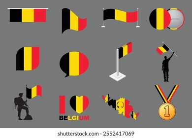 Bandeira da Bélgica Conjunto, Original e simples Bandeira da Bélgica Pacote, ilustração vetorial da Bandeira da Bélgica Coleção
