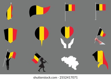 Bandeira da Bélgica Conjunto, Original e simples Bandeira da Bélgica Pacote, ilustração vetorial da Bandeira da Bélgica Coleção
